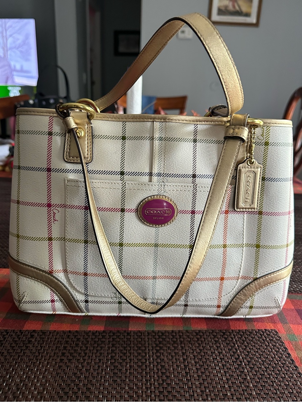 Coach Peyton Tattersall Plaid tote bag